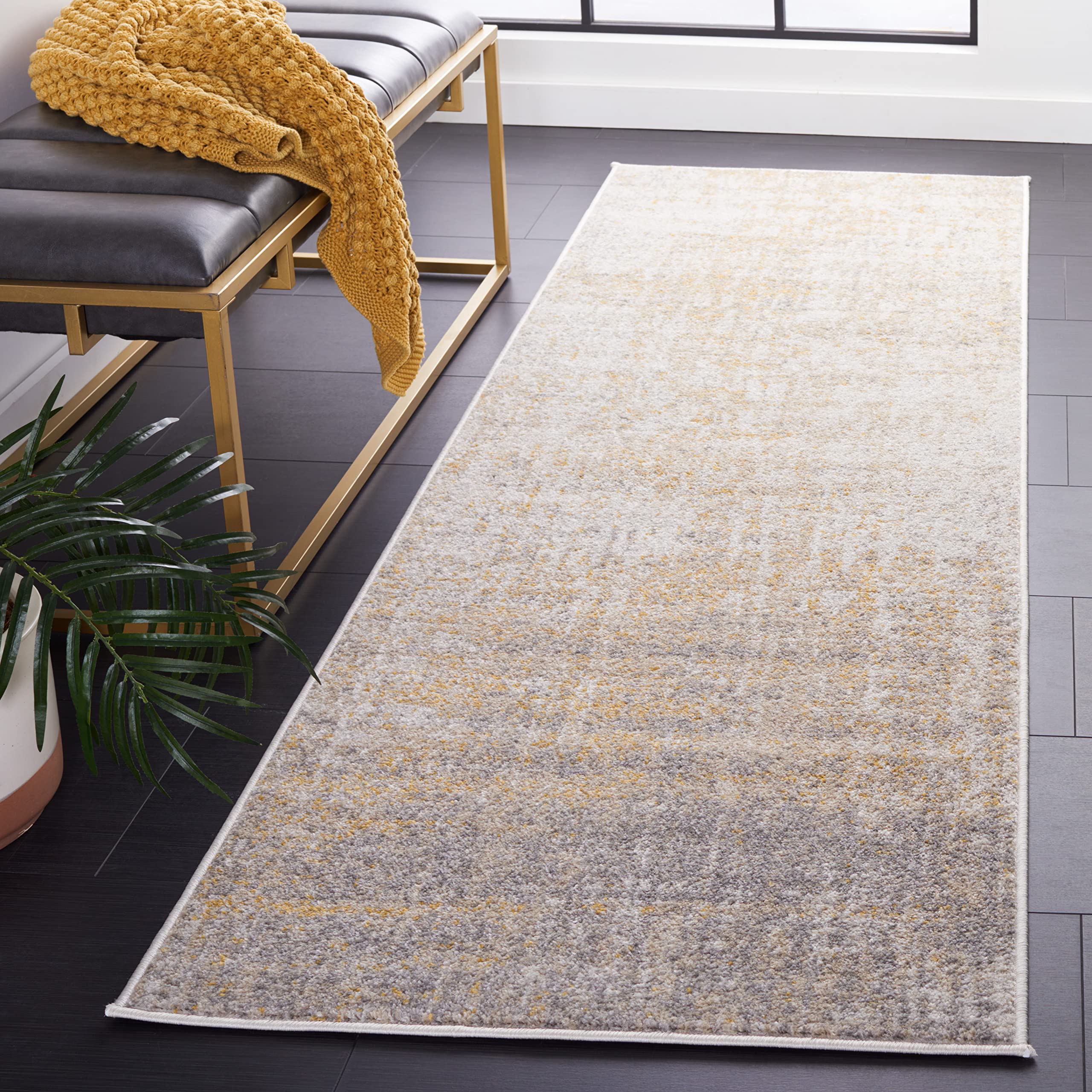 Safavieh Adirondack Collection Runner Rug - 2'6'' x 16', Creme & Gold, Modern Abstract Design, Non-Shedding & Easy Care, Ideal f